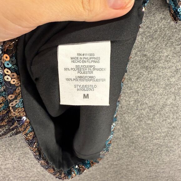 Love Reign Dress Women M Medium Blue Striped Sheath Short Sequin Lined Casual - Picture 6 of 7